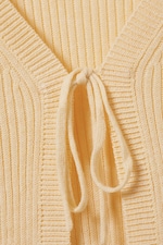 Light Yellow - Ribbed Tie-Front Cardigan - 4