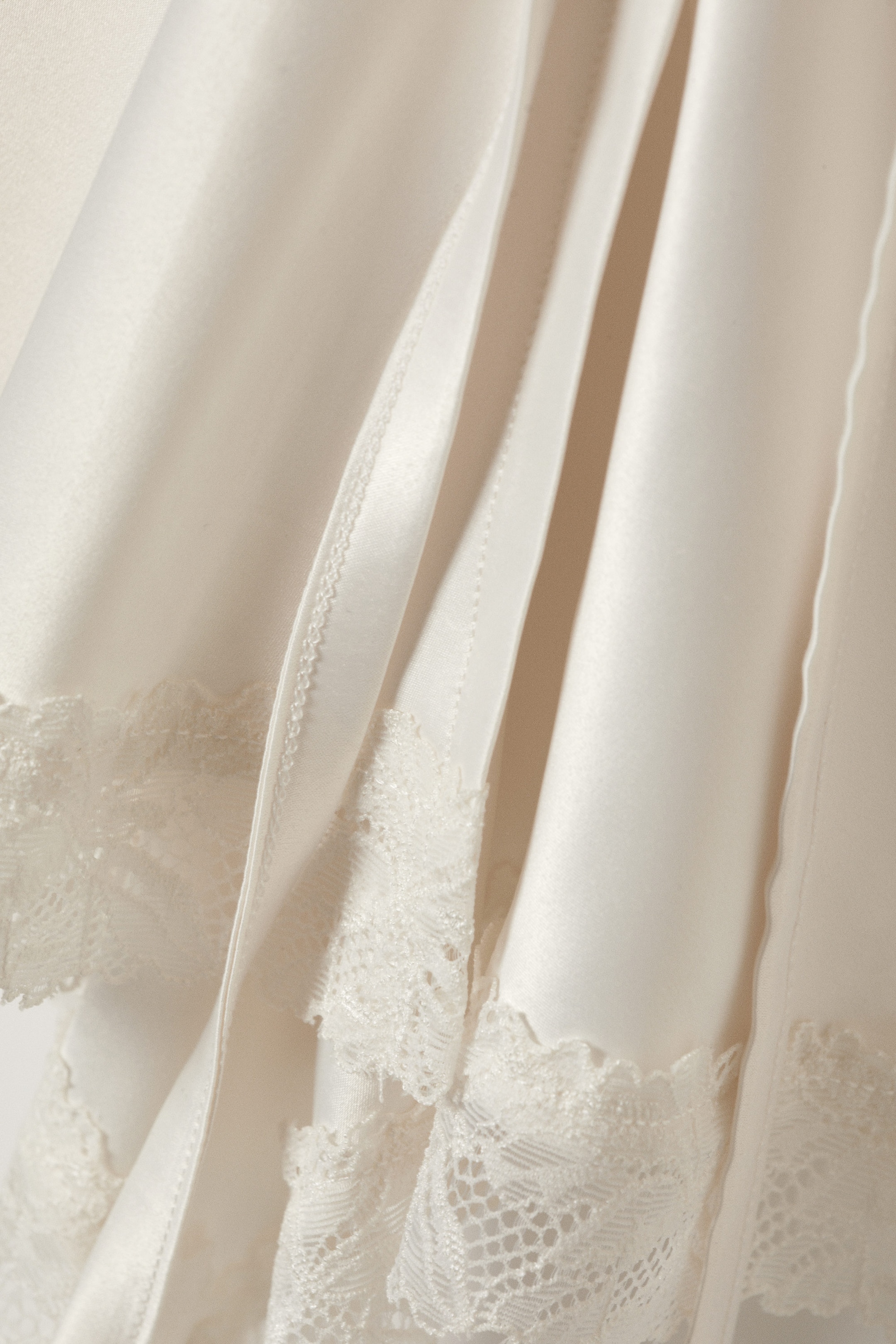 White - Lace-Trim Satin Wrap Mini Skirt - 5