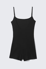 Black - Ribbed Fitted Jumpsuit - 1