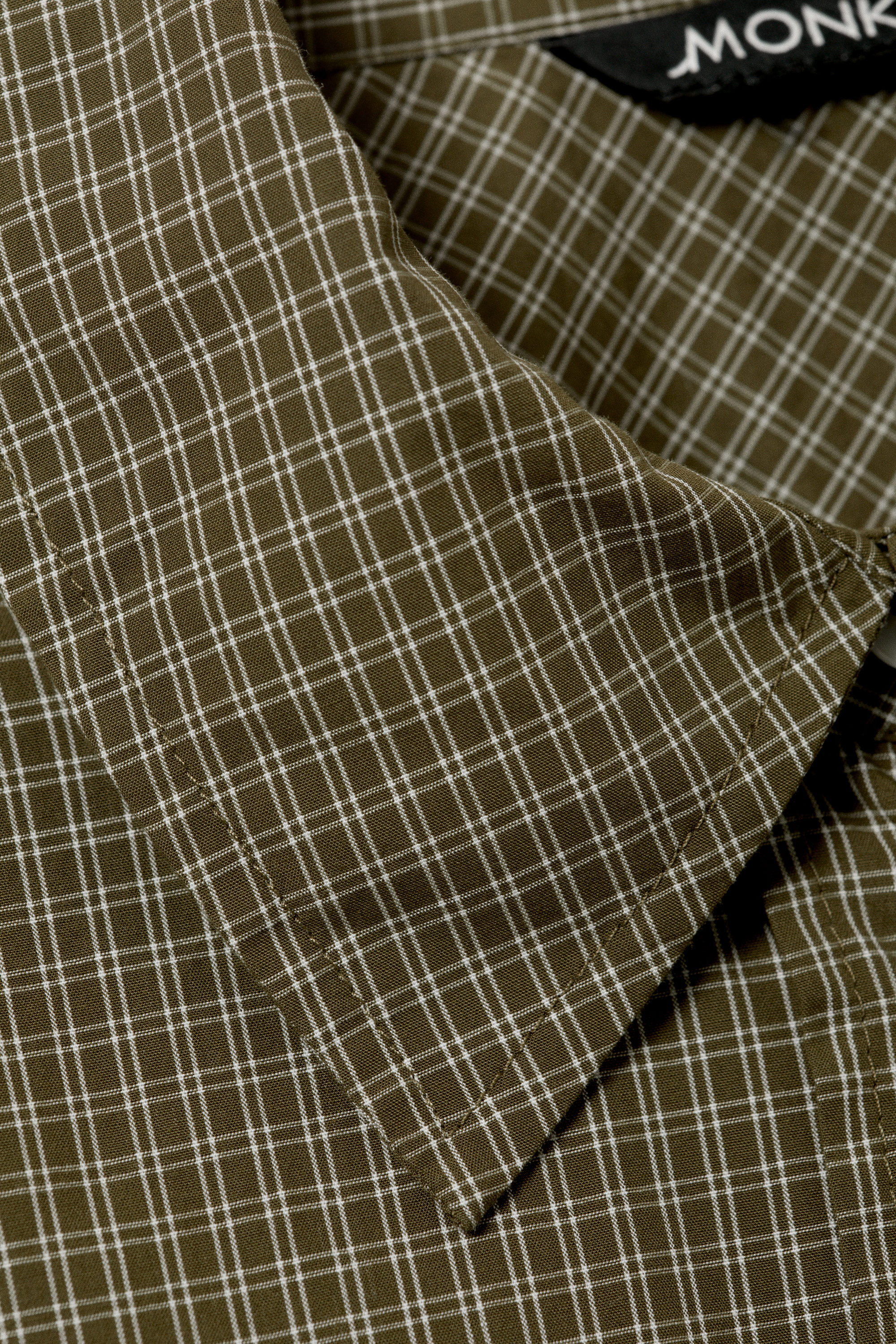 Checked Dark Khaki Green - Long-Sleeved Oversized Poplin Shirt - 5