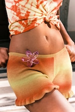 Orange & Yellow - Low Rise Dip-Dye Knitted Mini Shorts - 1