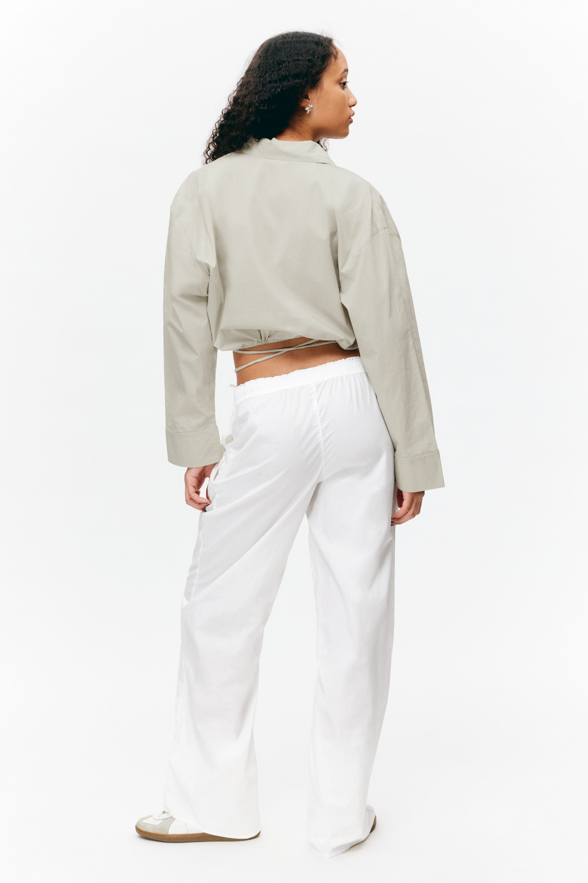 White - Wide Leg Cotton Poplin Pyjama Trousers - 2
