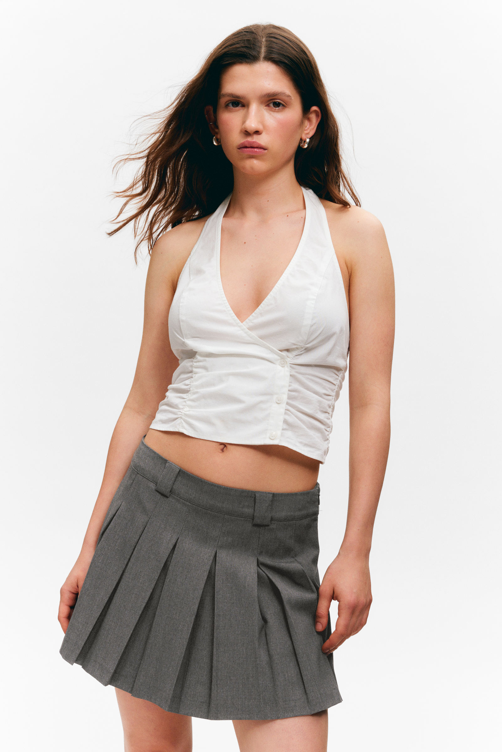 スカート hyeon/pepper mini wrap skirt / gray pleated mini wrap skirt - Dark Grey Stripe | Weekday WW