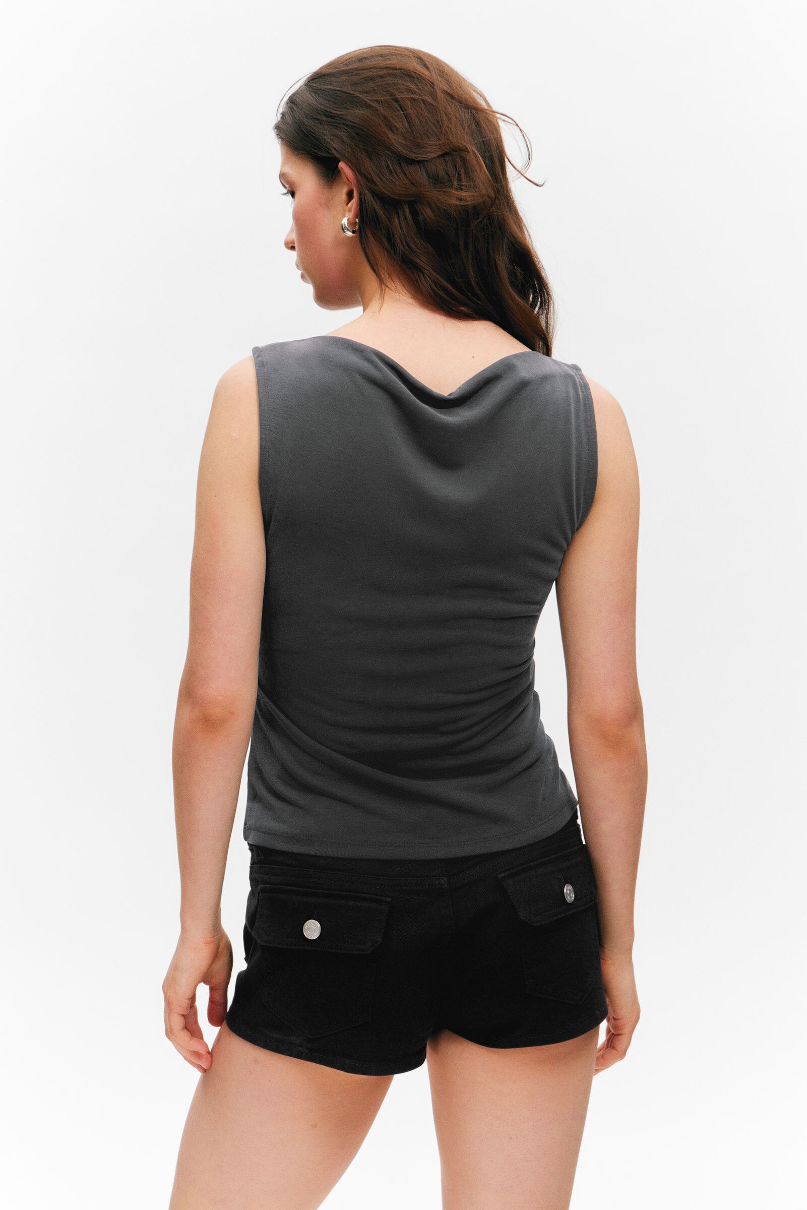 super soft sleeveless boatneck top - Charcoal | Monki WW