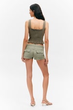 Khaki Green - Frill-Trim Twill Corset Top - 3