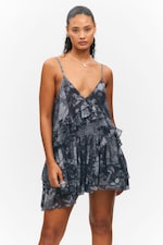 Dark Grey - Baroque Collage - Layered Ruffled Mini Cami Dress - 1