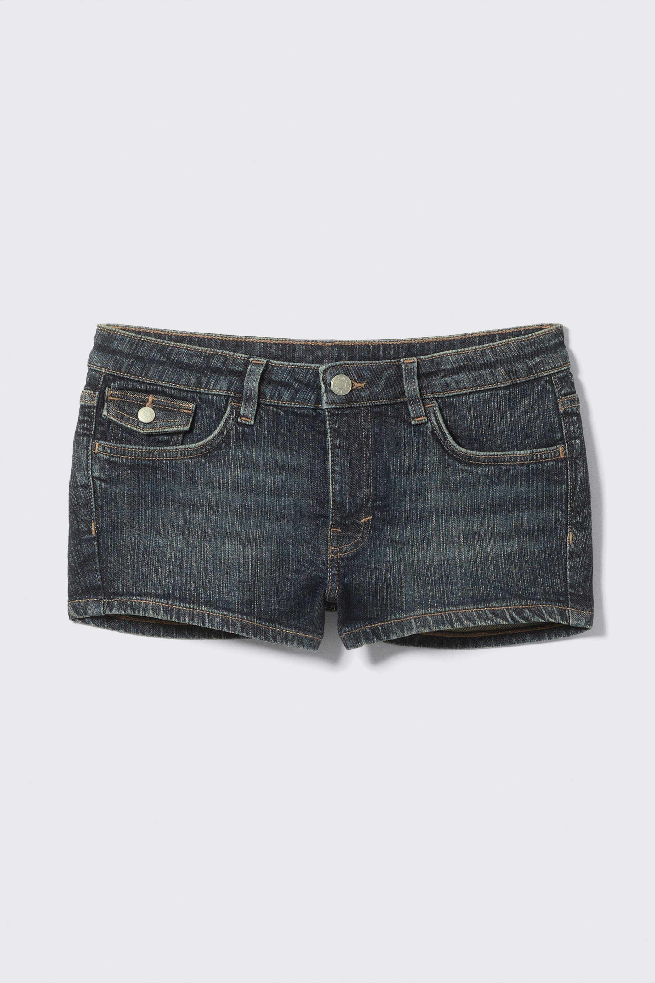 Desert Blue - Dunkelblau - Cheri - Mini-Denim-Shorts mit niedrigem Bund - 1