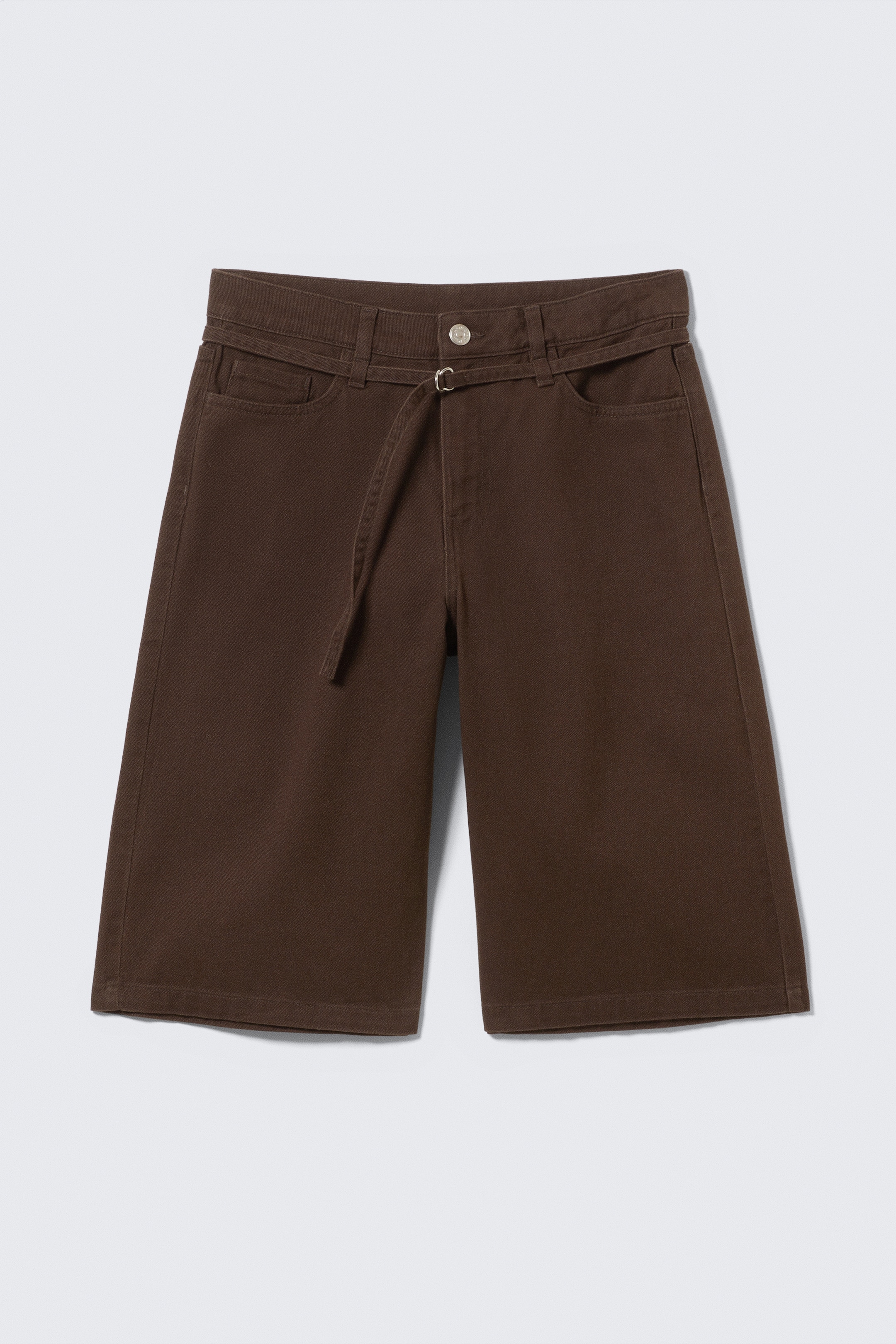 Visa större bild: Cargo jorts i bomulls-twill med låg midja - Mörkbrun - DAM | H&M SE 5