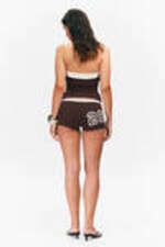 Dark Brown - Contrast Trim Mini Hot Pants - 3