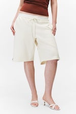 White - Black Stripe - Relaxed Low Rise Terry Bermuda Shorts - 2