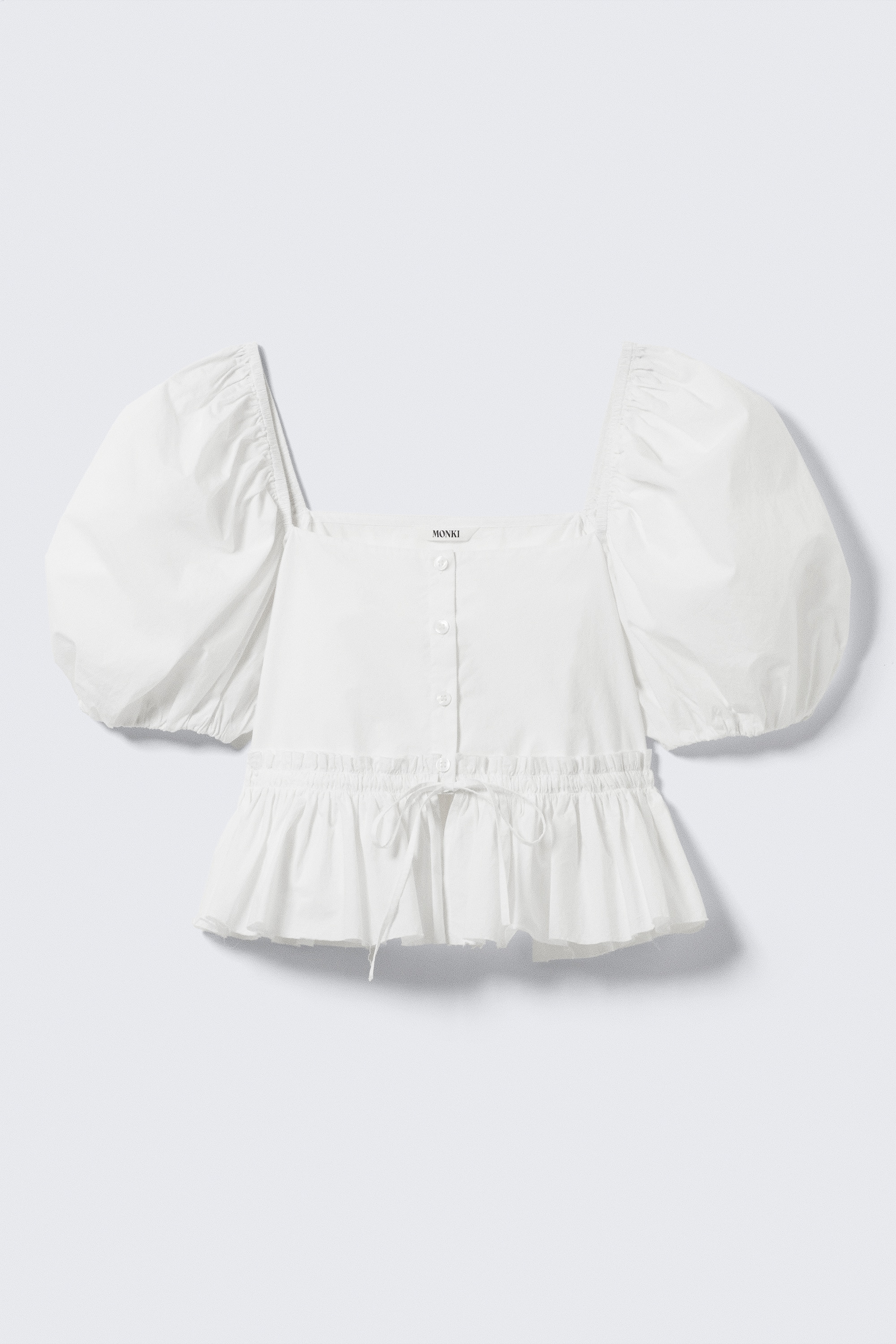Blouse péplum en popeline de coton - Blanc/Vert kaki