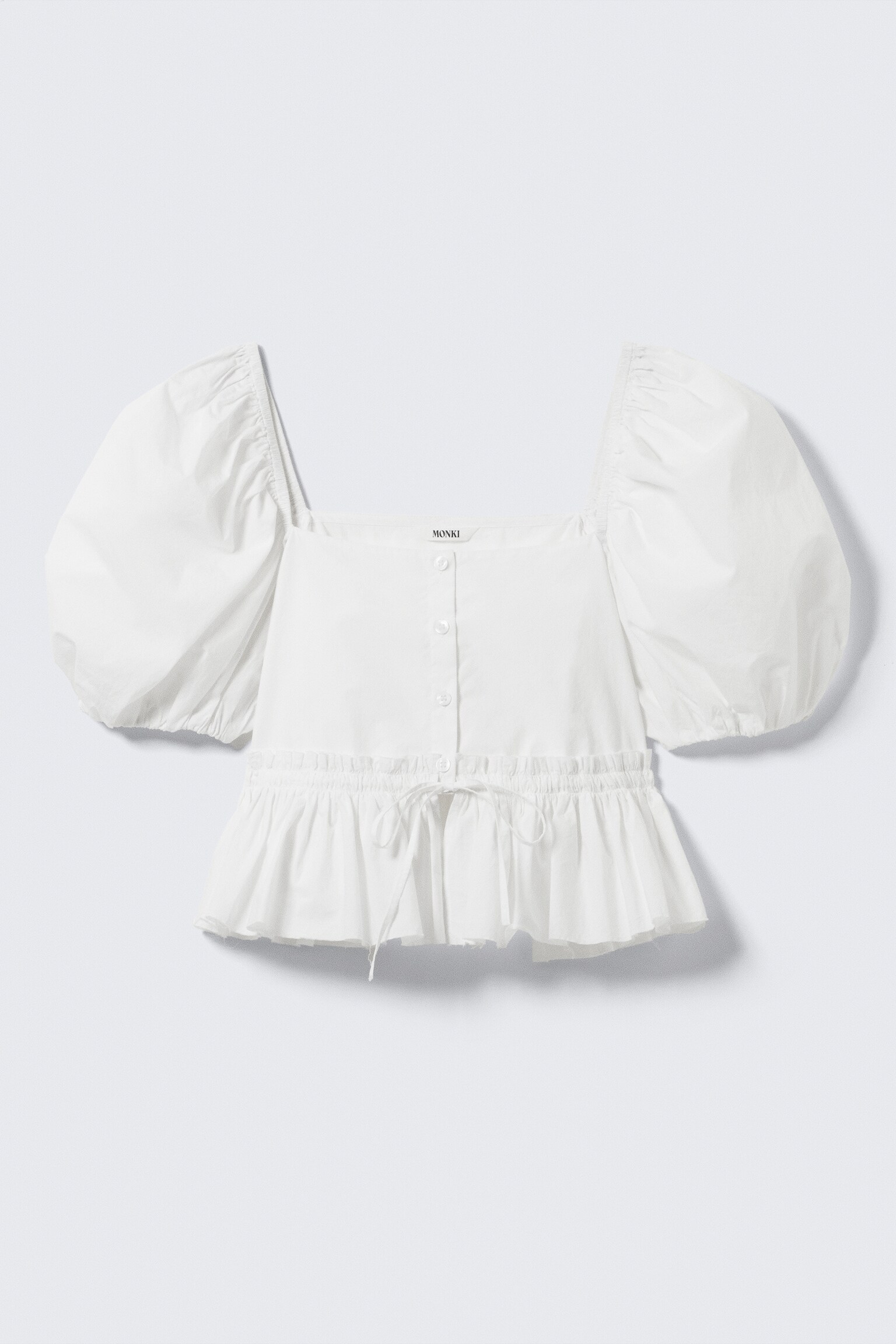 Peplum-bluse i bomuldspoplin - Hvid/Kakigrøn - 2