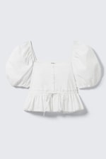 White - Peplum Cotton Poplin Blouse - 4