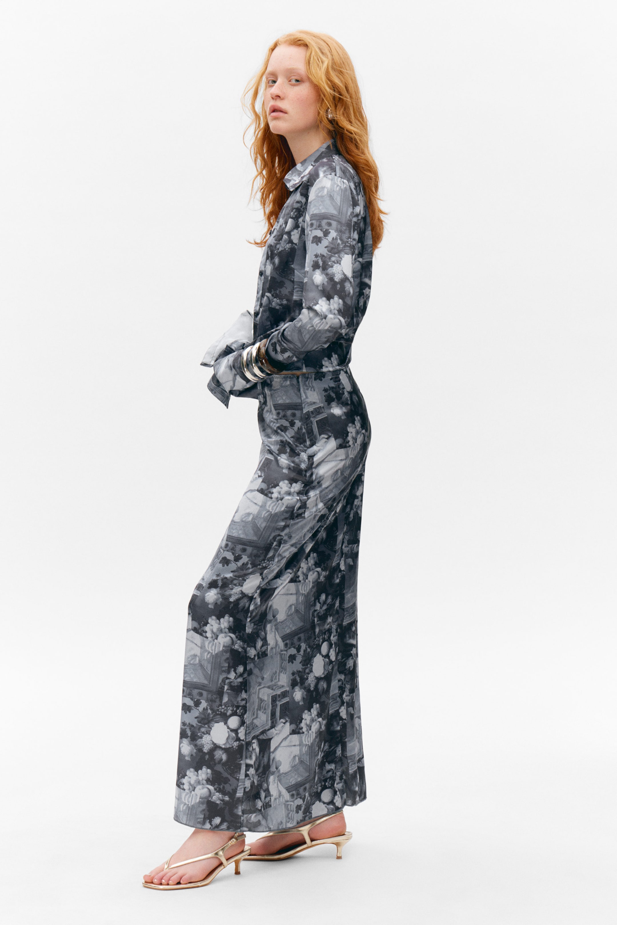 Dark Grey - Collage Print - Printed Low Rise Maxi Skirt - 2