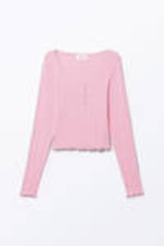 Pink - Ribbed Mini Henley Top - 6