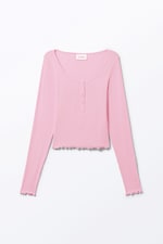 Pink - Ribbed Mini Henley Top - 0