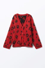 Red - Leopard - Fluffy knit cardigan - 0