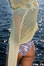 Light Yellow - Open-knit Hooded Sweater - 3