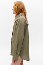 Checked Dark Khaki Green - Long-Sleeved Oversized Poplin Shirt - 2