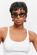 Tortoise - Red Tinted Lenses - Winged Cat-Eye Sunglasses - 0