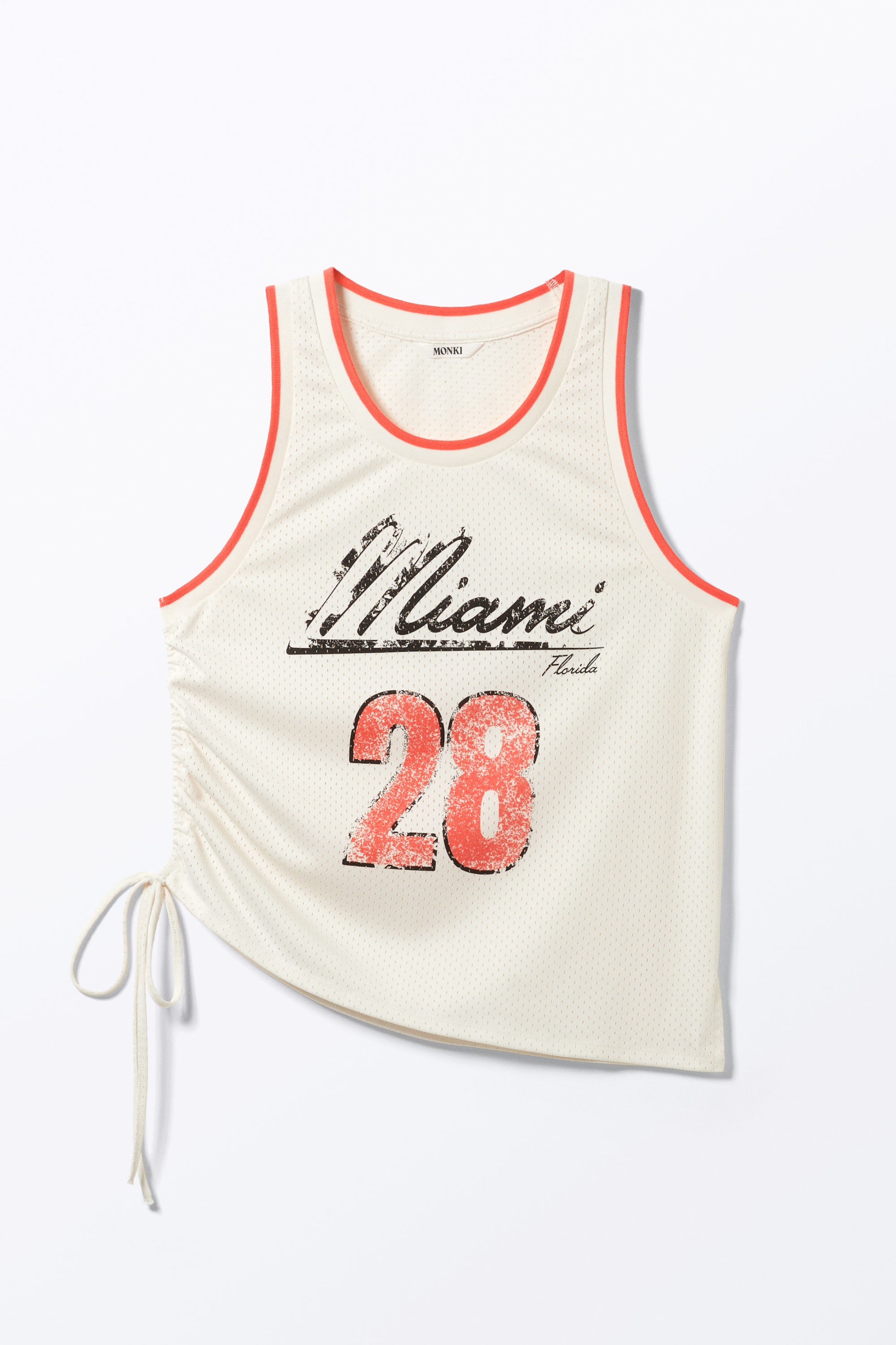 White/Orange - Miami - Mesh Drawstring Tank Top - 4