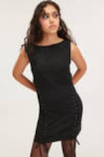 Black - Sleeveless Lace-Up Mini Dress - 1