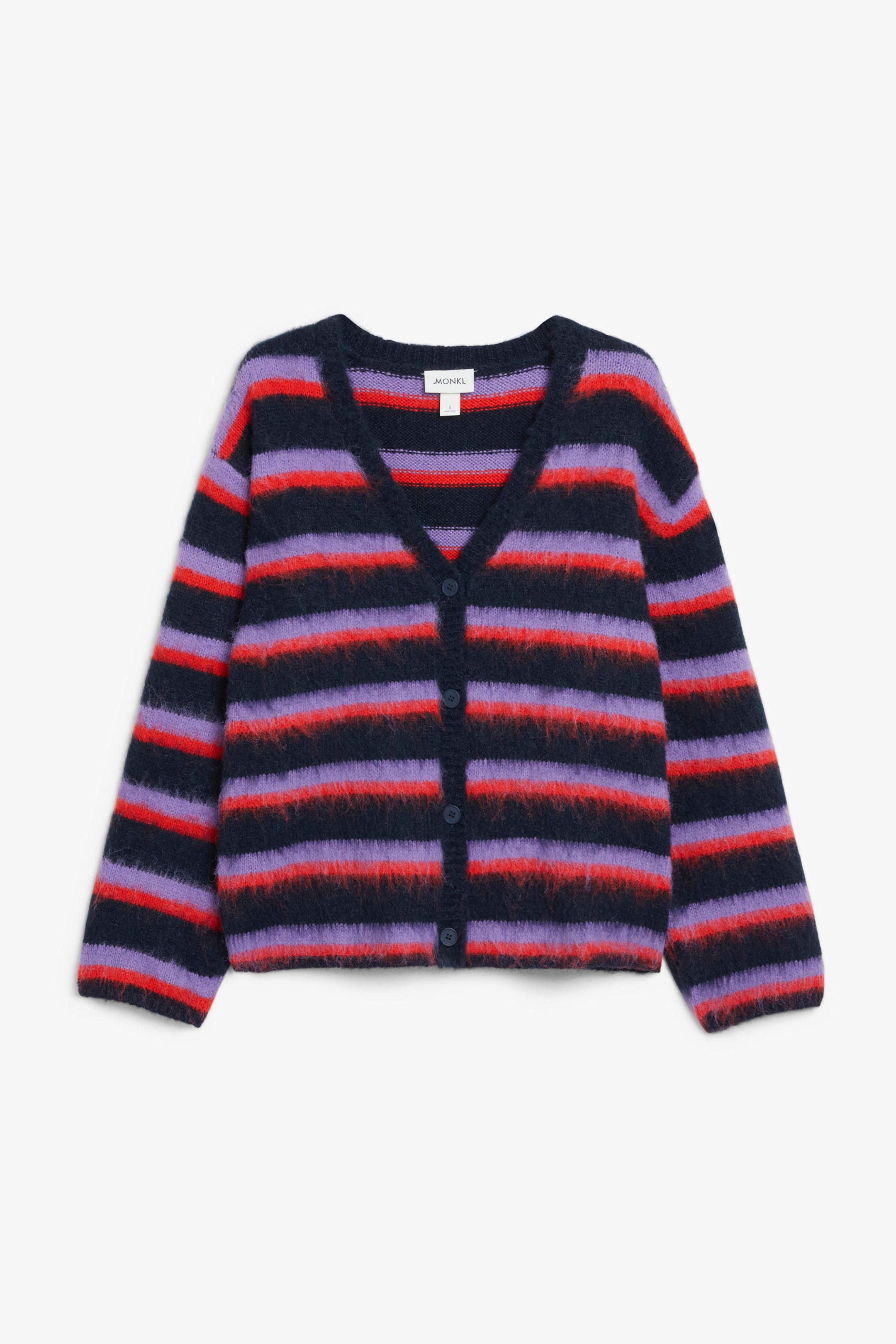 Dark blue multi stripe - Fluffy knit cardigan - 0