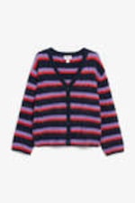 Dark blue multi stripe - Fluffy knit cardigan - 0
