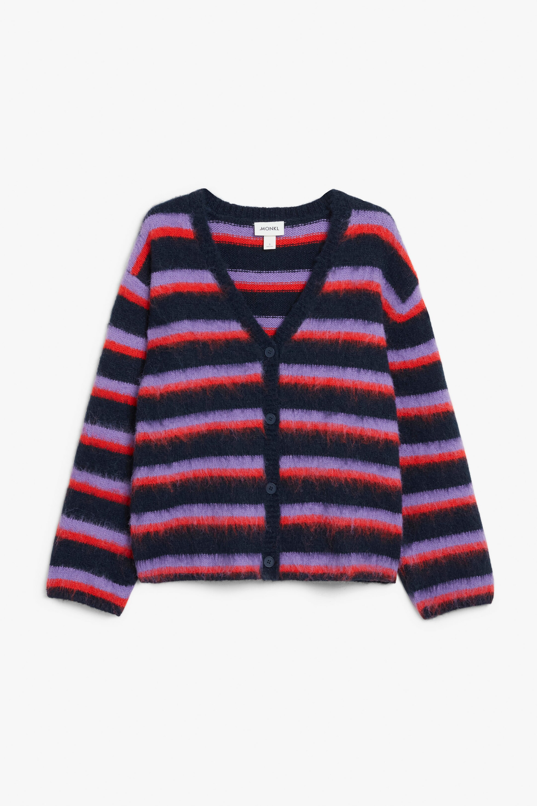 Donkerblauw gekleurde strepen - Pluizig gebreid vest - 0