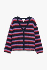 Donkerblauw gekleurde strepen - Pluizig gebreid vest - 0