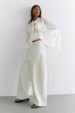 White - Flared Frill-Sleeved Tie-Neck Blouse - 2