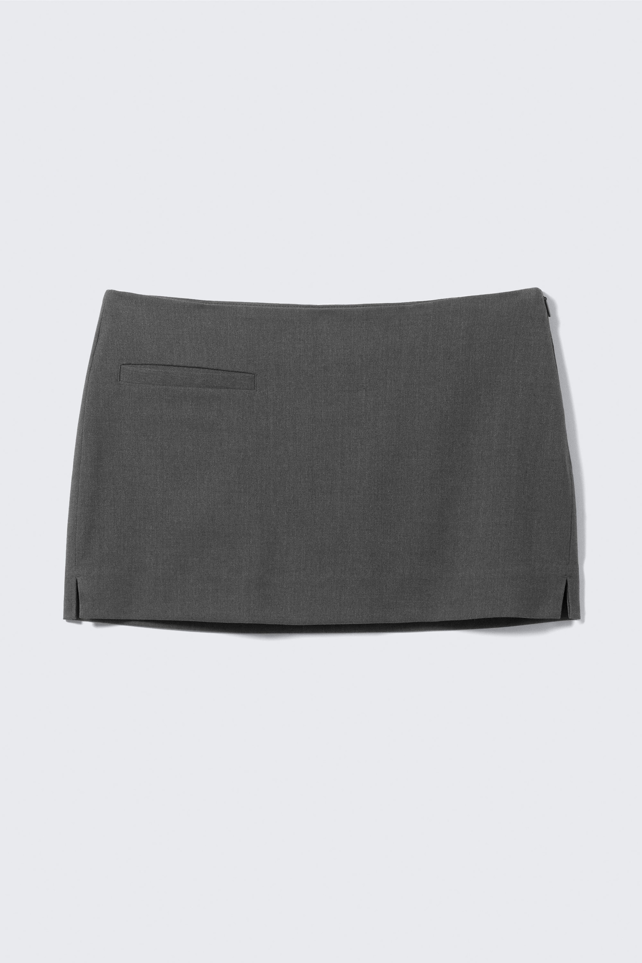 Dark Grey Melange - Low Waisted Mini Suiting Skirt - 4