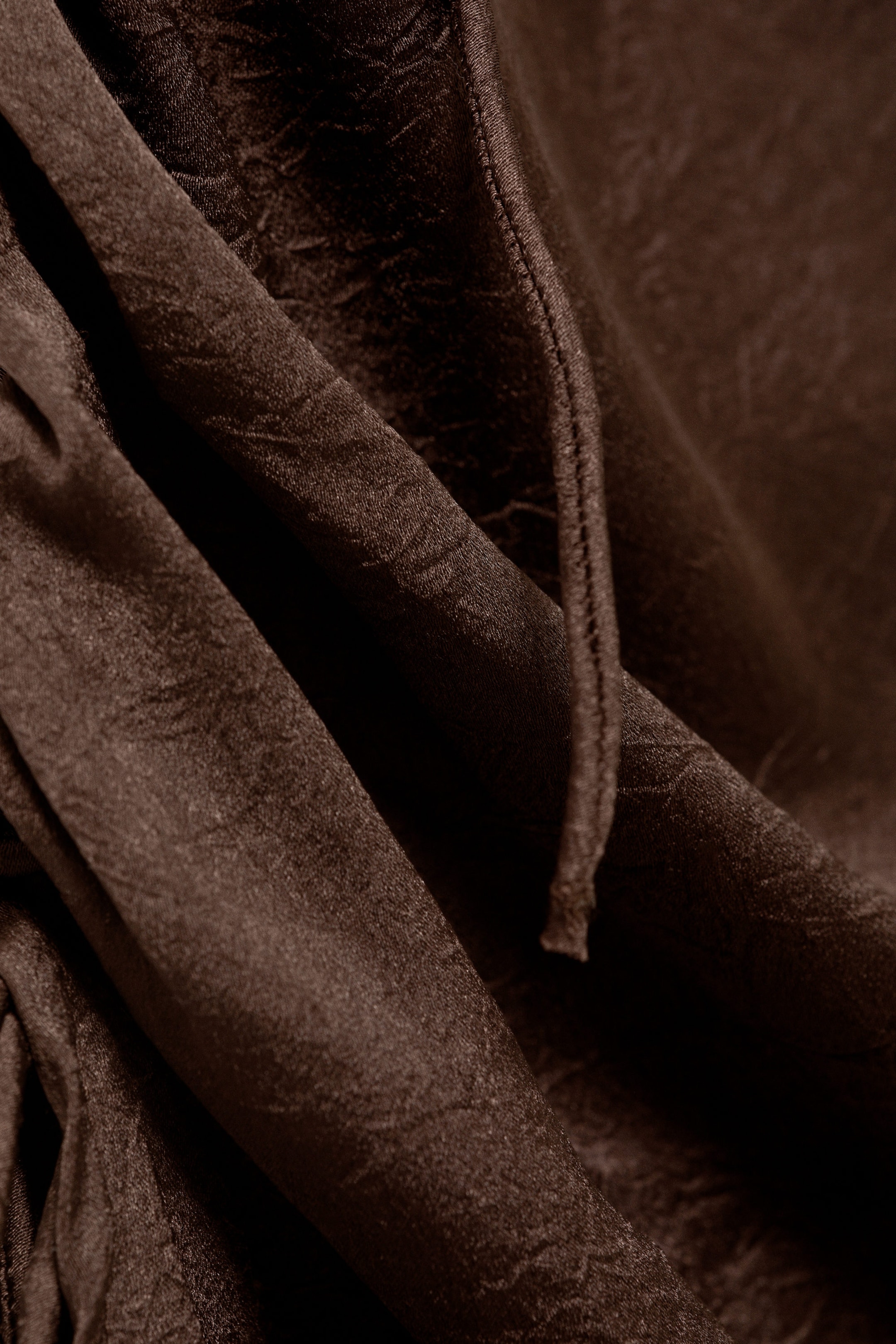 Dark Brown - Asymmetric Satin Strap Top - 1