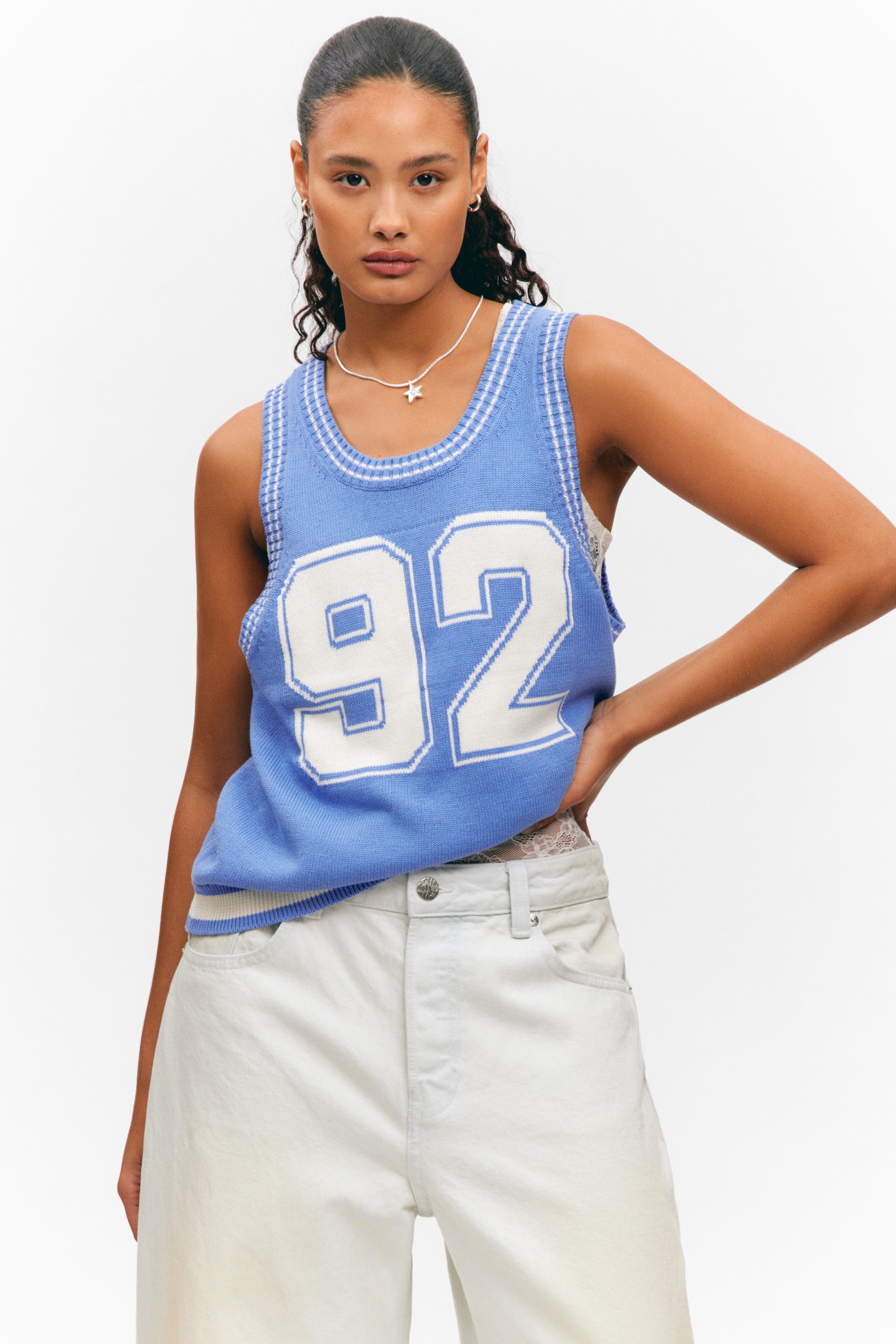 Light Blue & White - 92 - Varsity Knitted Tank Top - 2