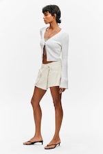 White - Asymmetric Cotton Twill Wrap Skort - 2