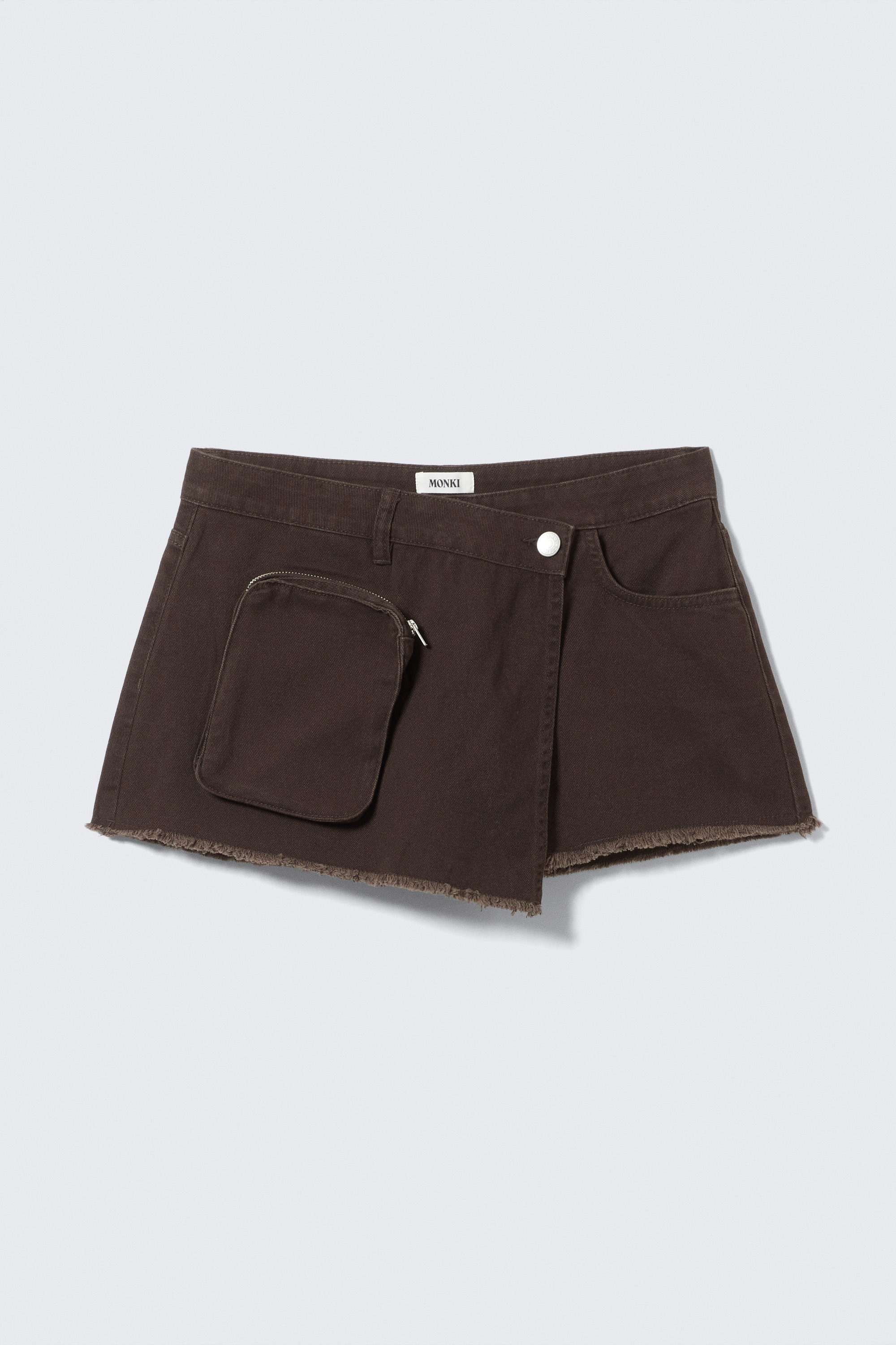 Dunkelbraun - Asymmetrischer Wickelskort aus Baumwoll-Twill - 5