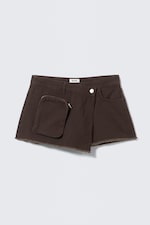 Dark Brown - Asymmetric Cotton Twill Wrap Skort - 5