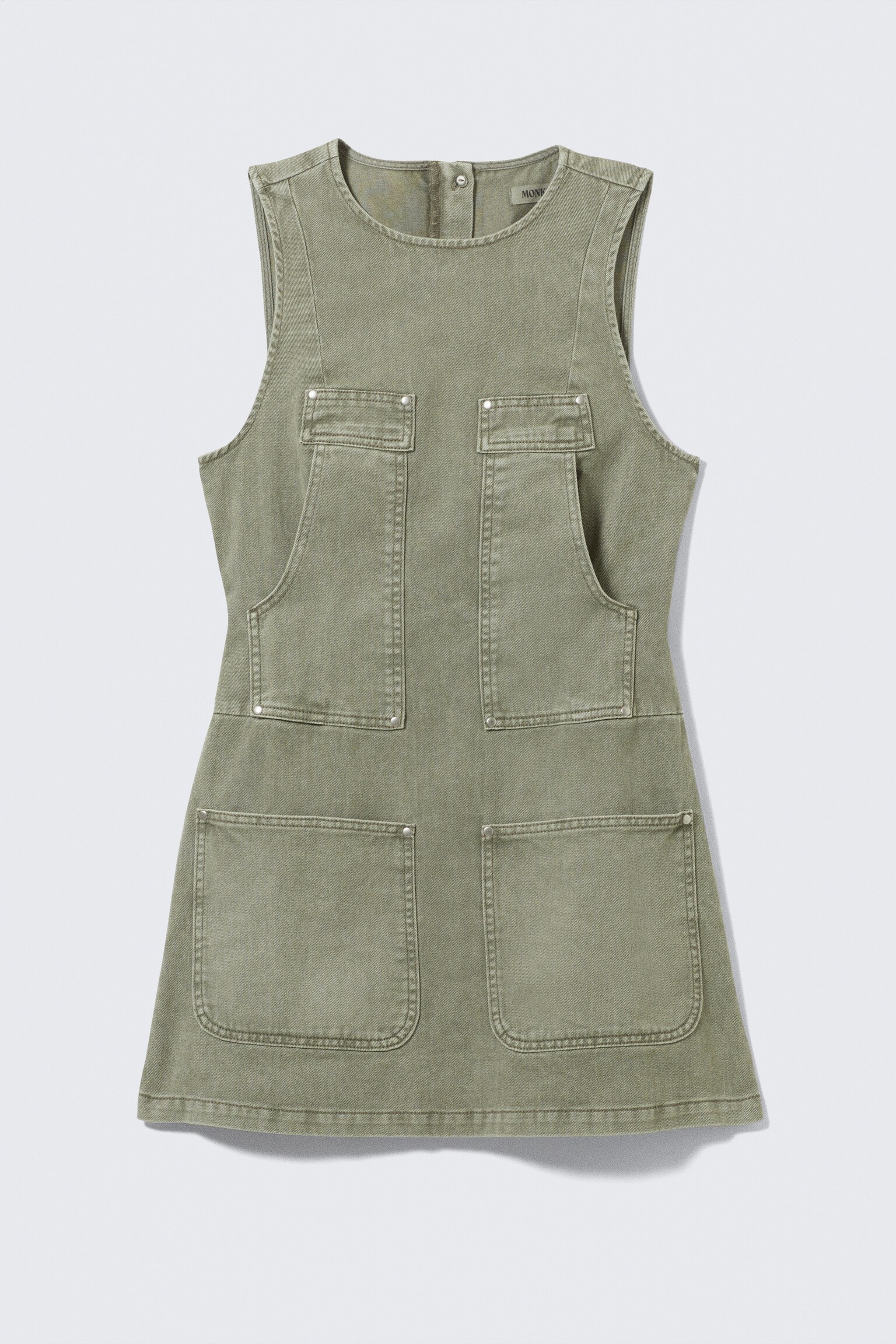 Mouwloze utilty jurk van katoenen keperstof - Khaki Green/Washed Blue - 2