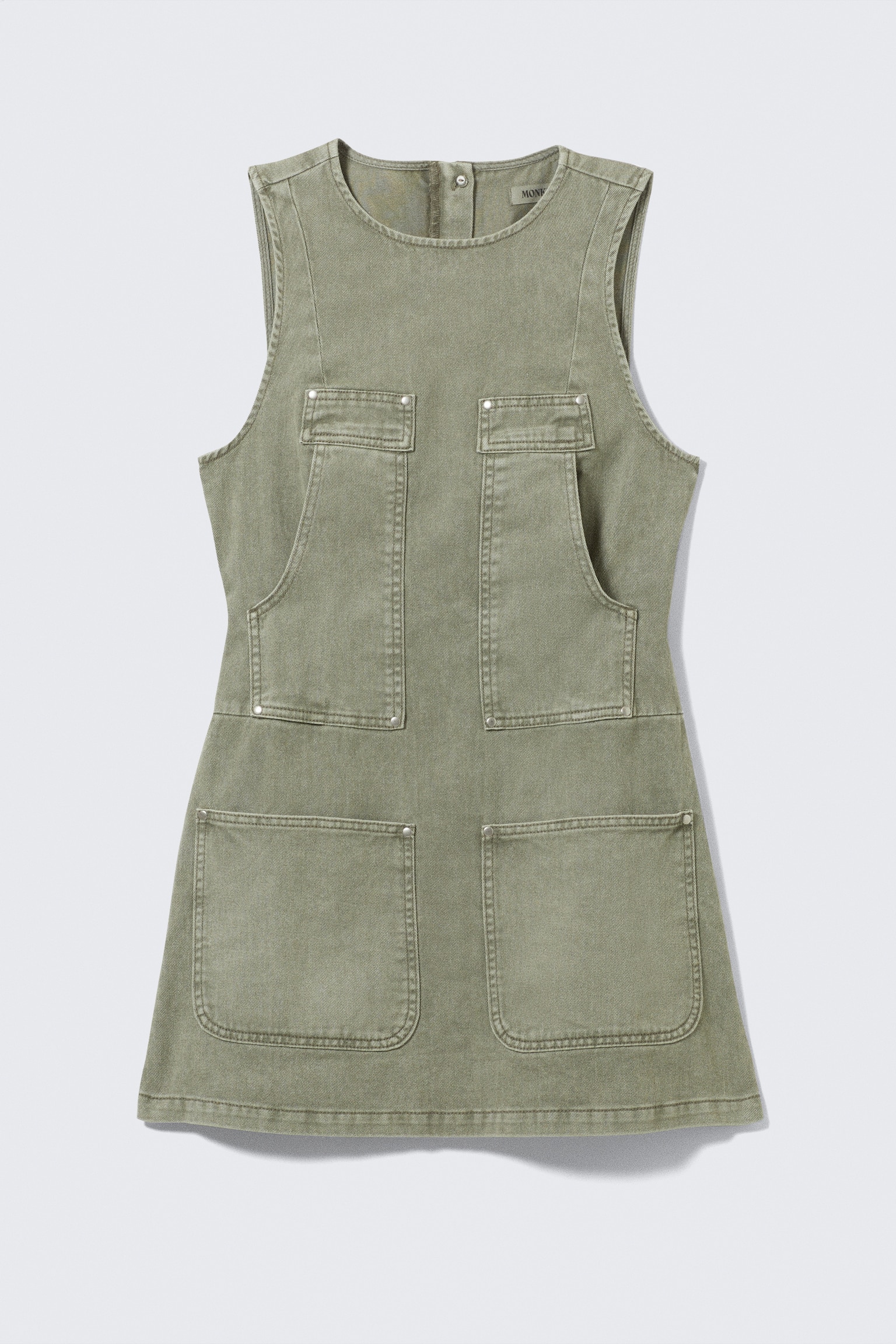 Sleeveless Utility Cotton Twill Dress - Khaki Green/Washed Blue - 2