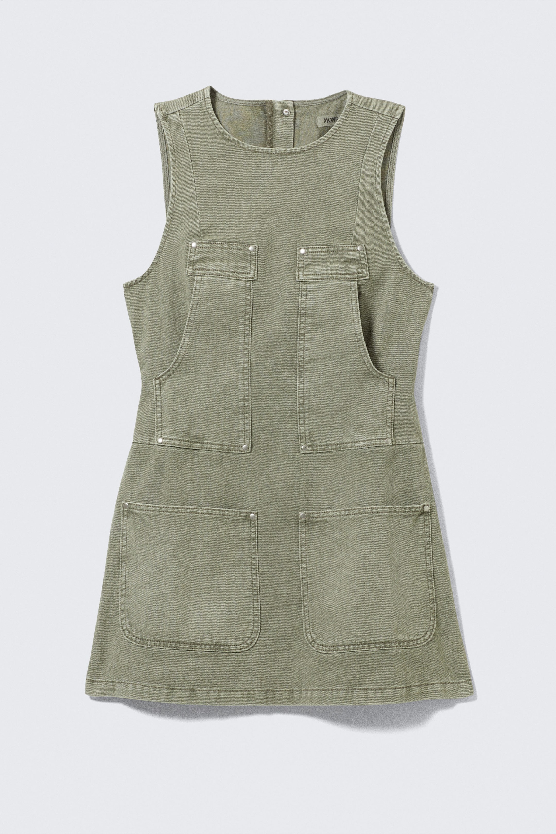 Khaki Green - Sleeveless Utility Cotton Twill Dress - 4