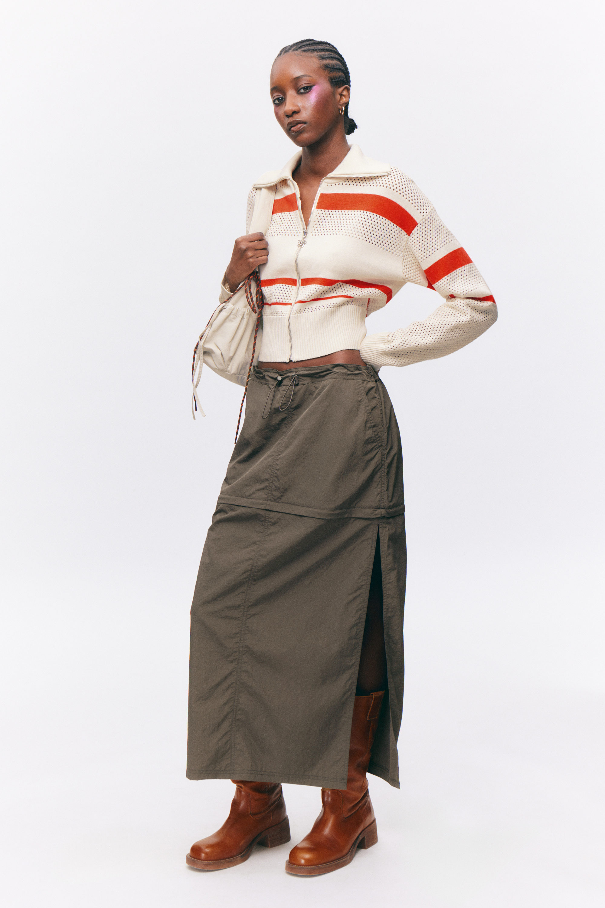 Dark Grey - Convertible Nylon Cargo Skirt - 1
