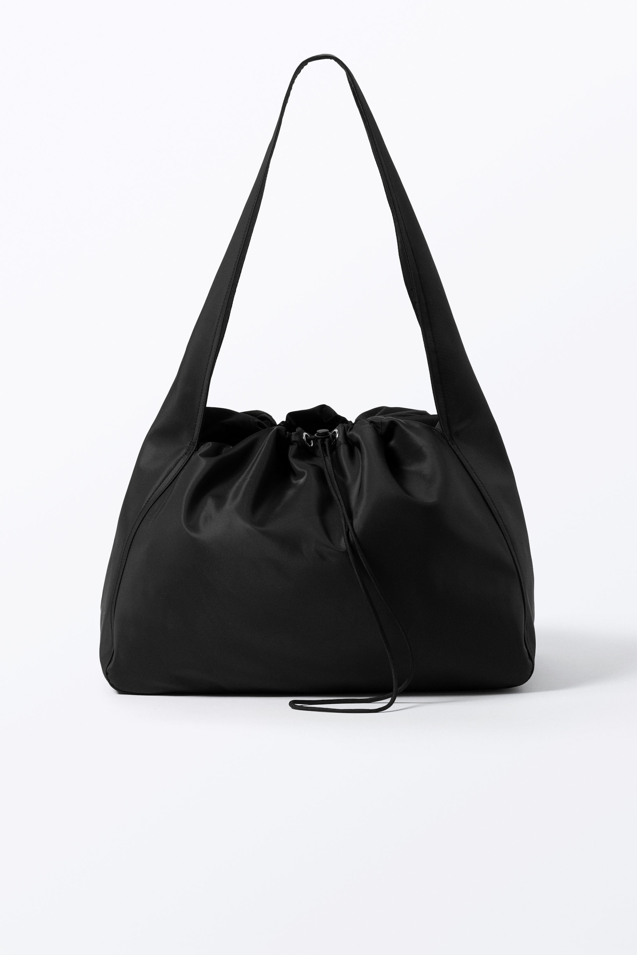 Schwarz - Große rechteckige Umhängetasche mit Kordelzug - 0