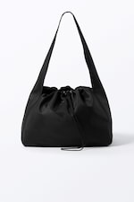 Schwarz - Große rechteckige Umhängetasche mit Kordelzug - 0