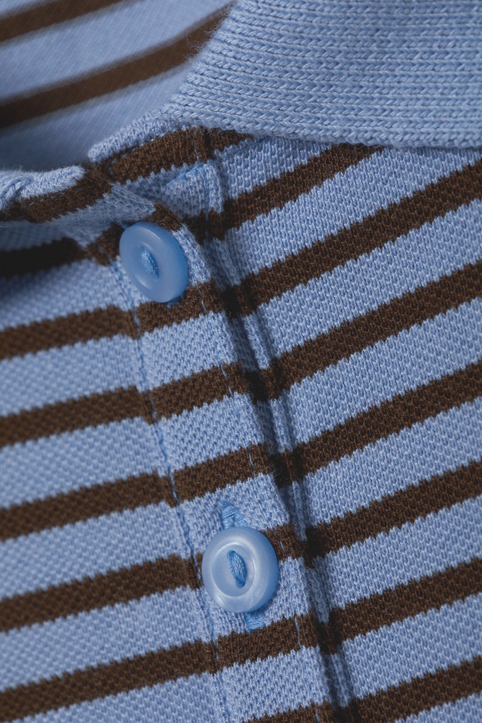 Long-Sleeved Polo Top - Blue & Black Stripes/Light Grey Melange - 3