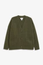 Khaki green - Relaxed knitted cardigan - 0