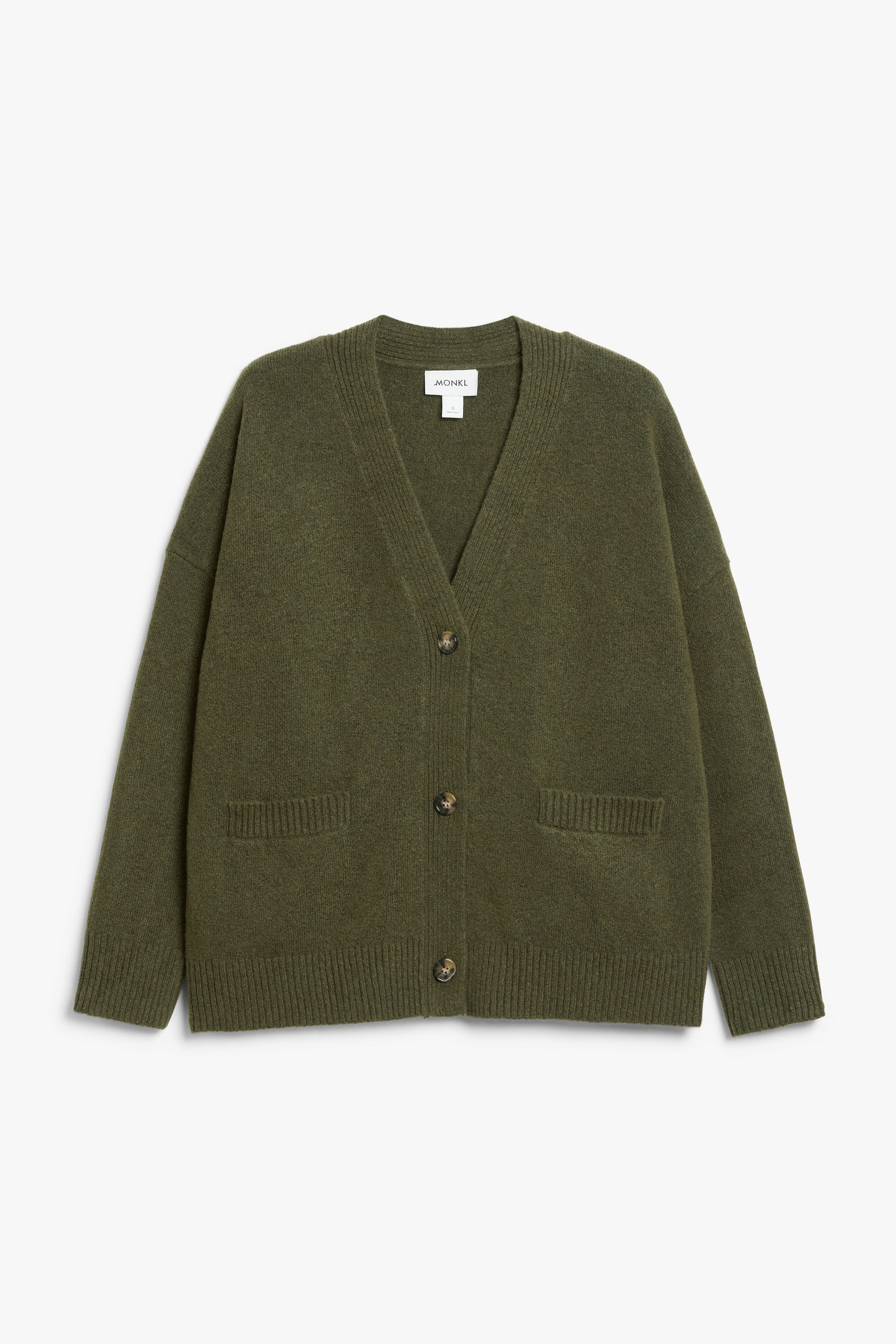 Khaki green - Relaxed knitted cardigan - 0