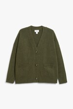 Khaki green - Relaxed knitted cardigan - 0