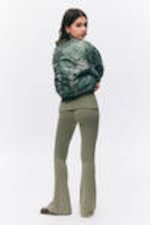 Dark Khaki Green - Low Waist Flared Ribbed Trousers - 2