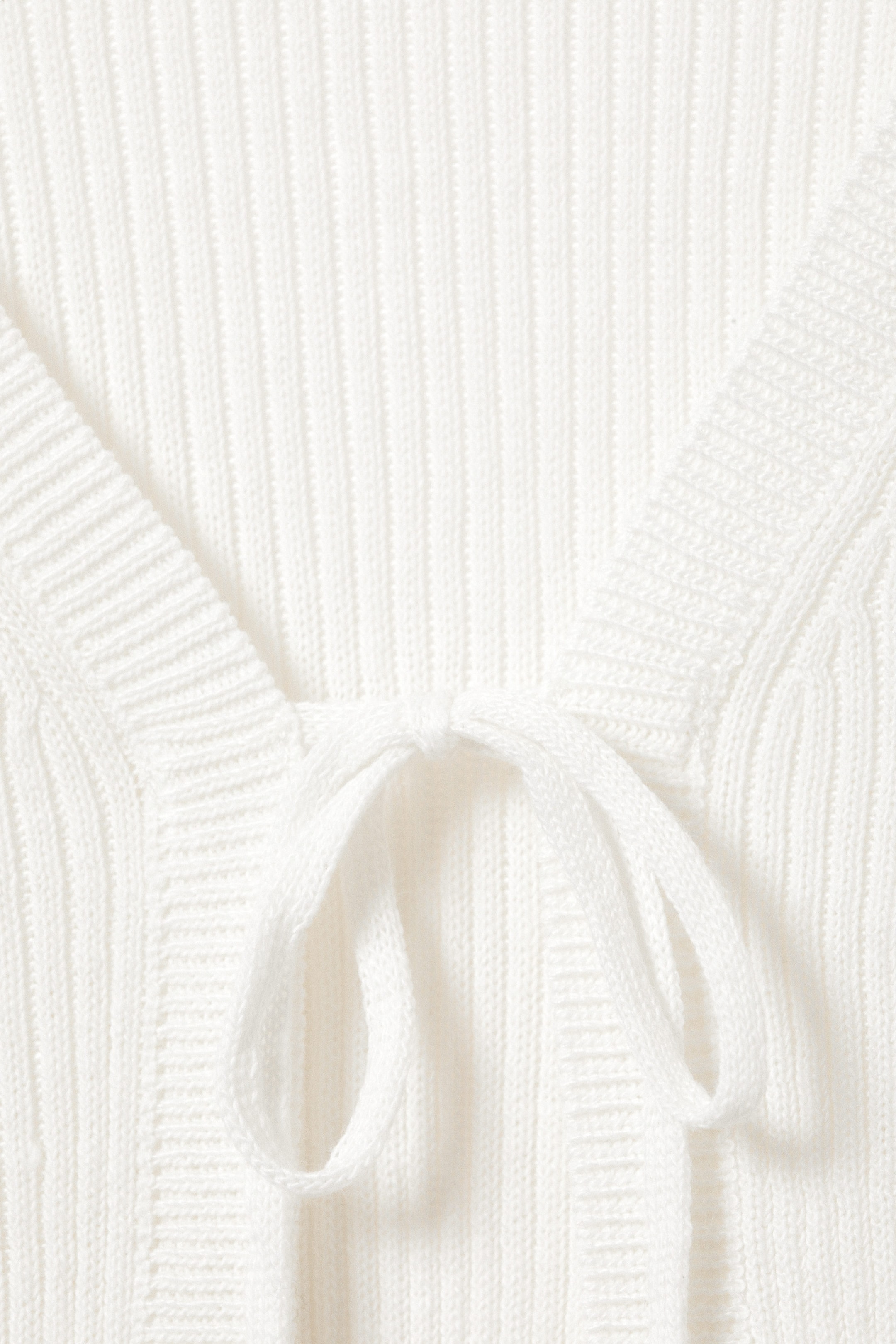 White - Ribbed Tie-Front Cardigan - 5