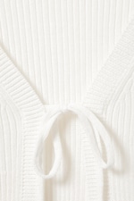 White - Ribbed Tie-Front Cardigan - 5